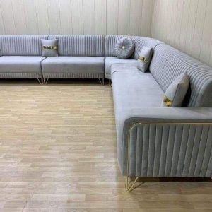 Modern Gold-Trimmed Velvet Sectional Sofa