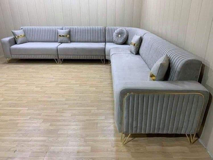 Modern Gold-Trimmed Velvet Sectional Sofa